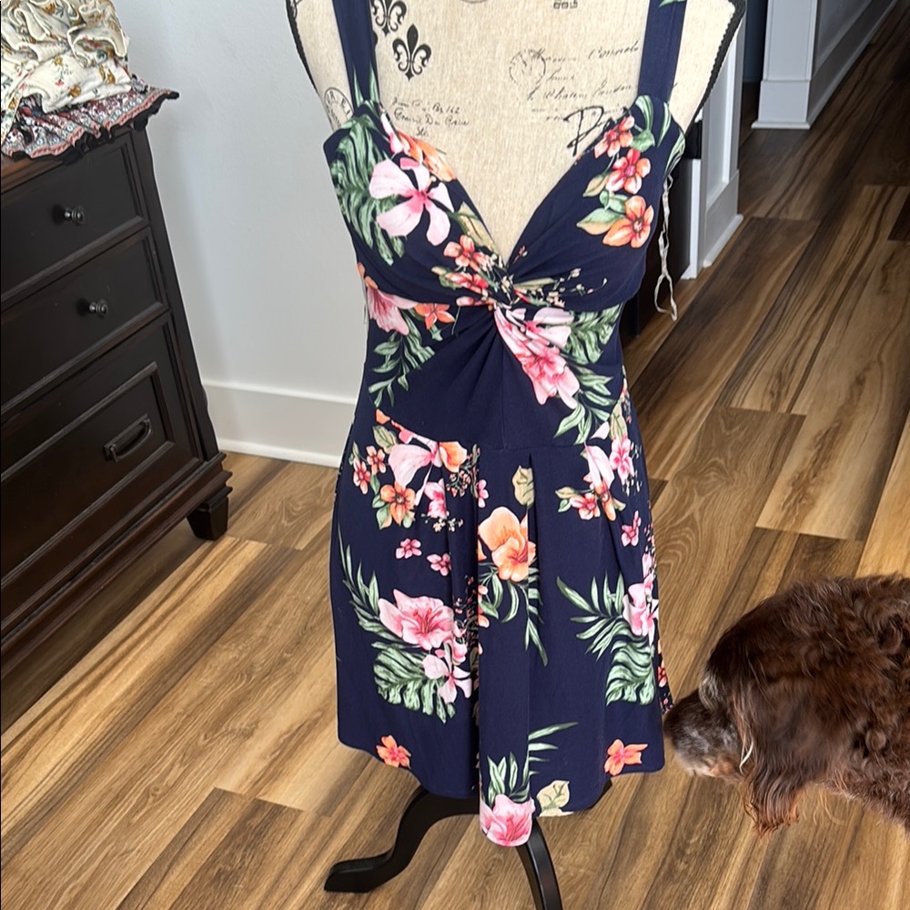 Planet Gold Floral Mini Dress - Navy and Pink